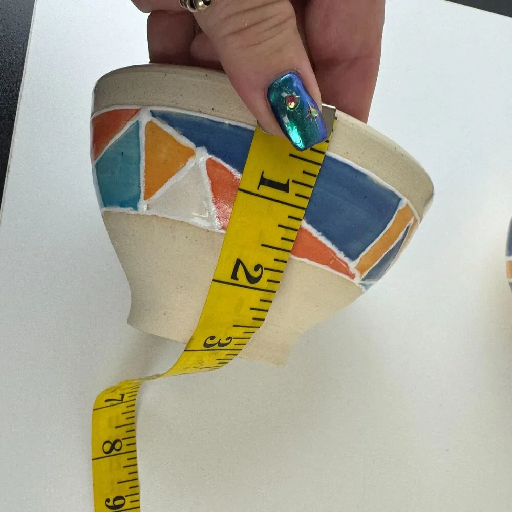 Handmade Ceramic Stoneware Nesting Bowls Colorful Abstract Geometric Design 2003